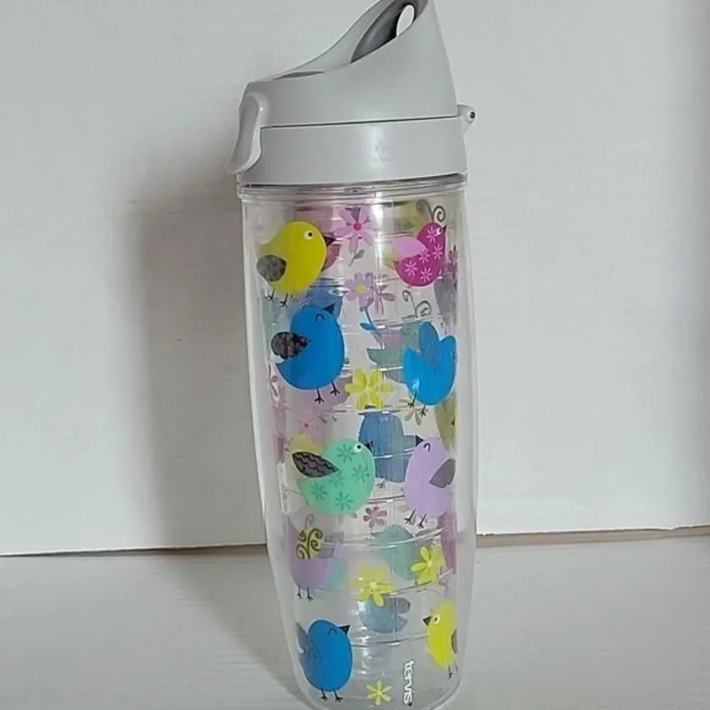 Tervis Water Bottle Thermos Container 24 Oz Happy Bird Flip Top Floral